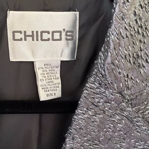 Chico’s Silver Single Breasted Blazer, Sz 0